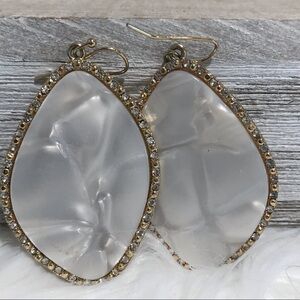 EUC White Tortoise Shell Rhinestone Earrings